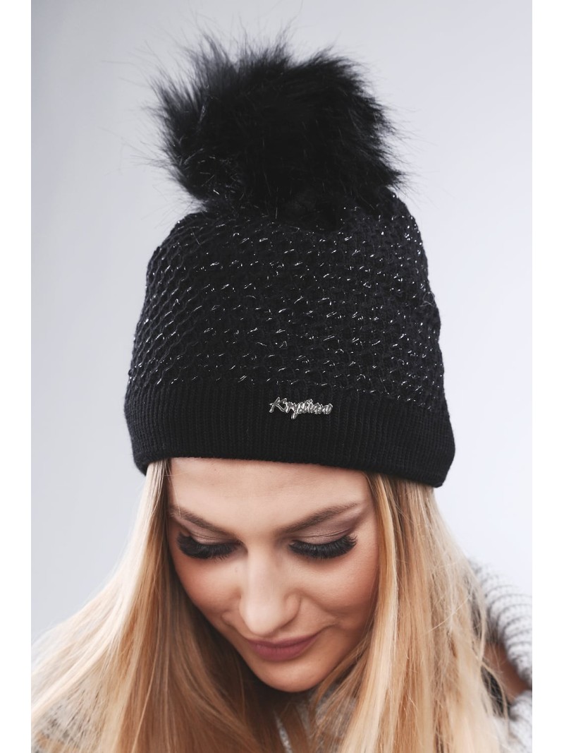 Black hat with silver thread for winter C16 - Online store - Boutique